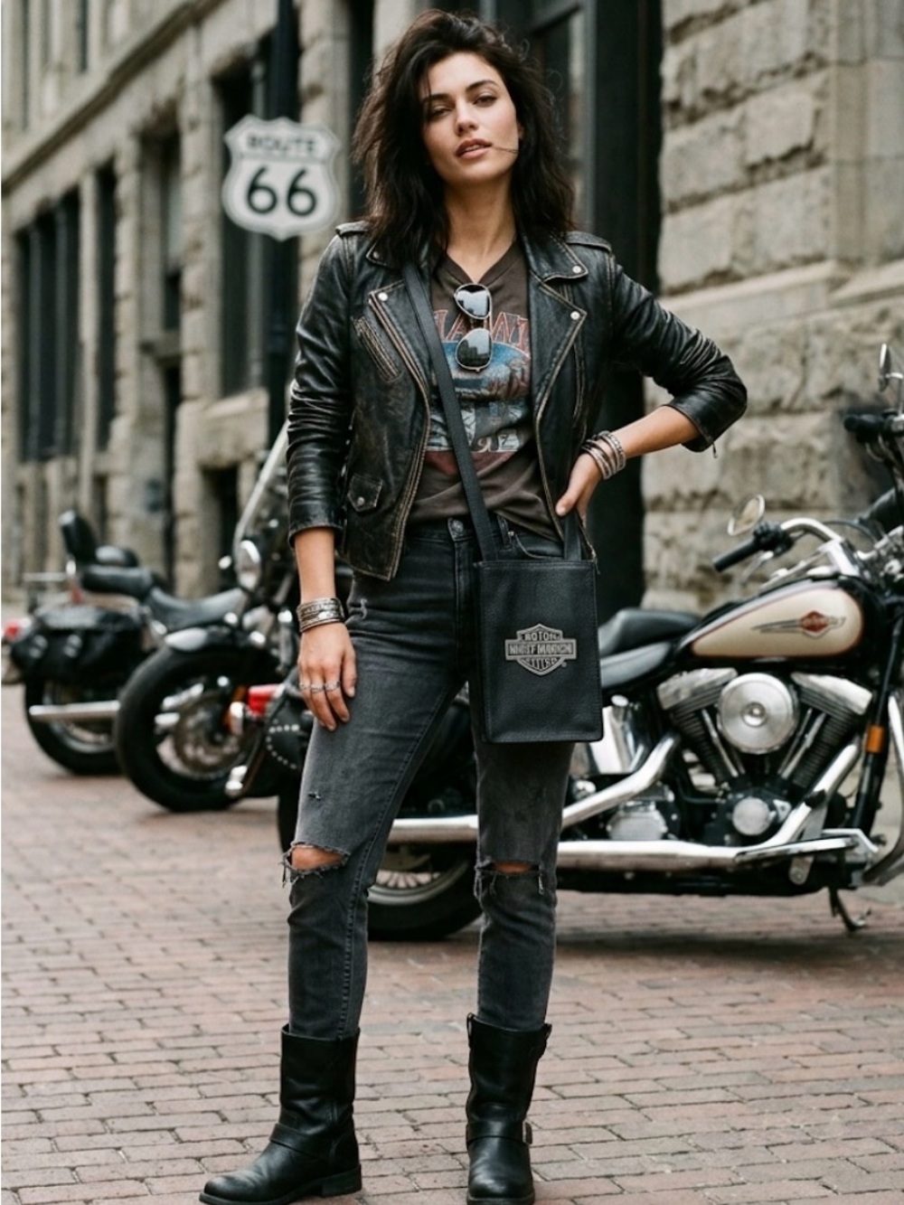 Harley-Davidson Black Textured Leather Crossbody Bag with Interior Zip Pocket